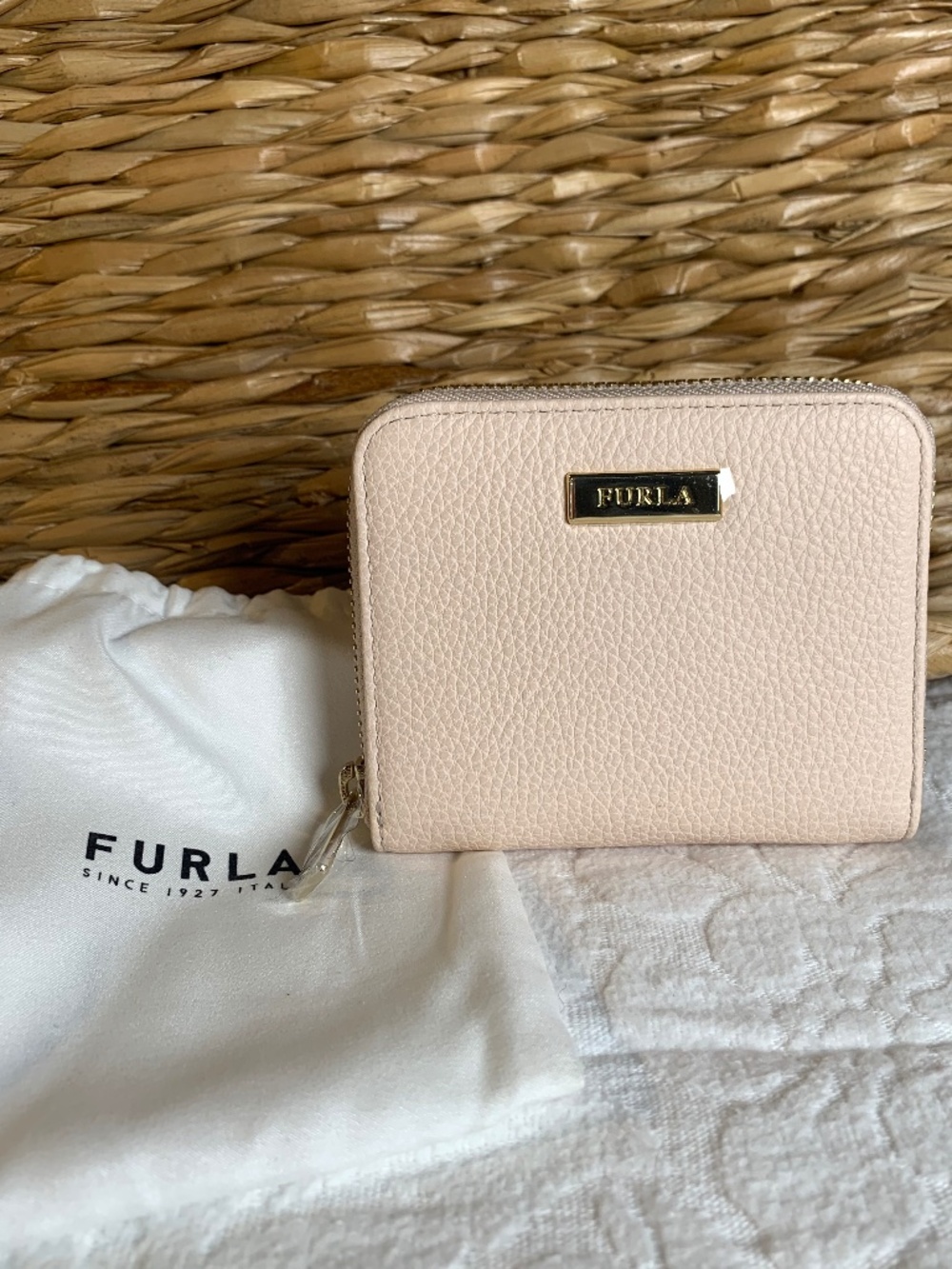 Furla-cream/bone leather mini wallet NWT
